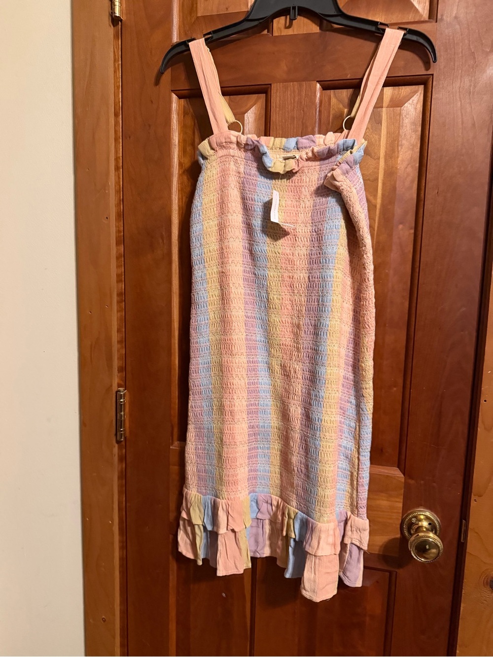 American Eagle Pastel Multicolor Smocked Sundress with Ruffle Hem